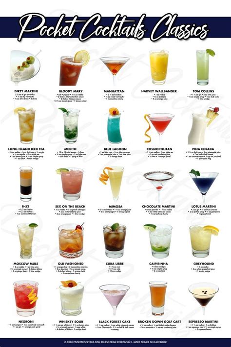 Classic Cocktails Poster Multiple Sizes Digital Download Etsy Canada Alcohol Recipes