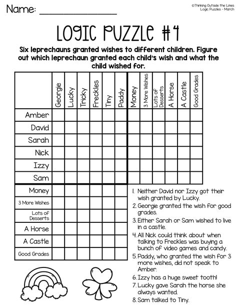March Logic Puzzles Math Logic Puzzles Critical Thinking Activities