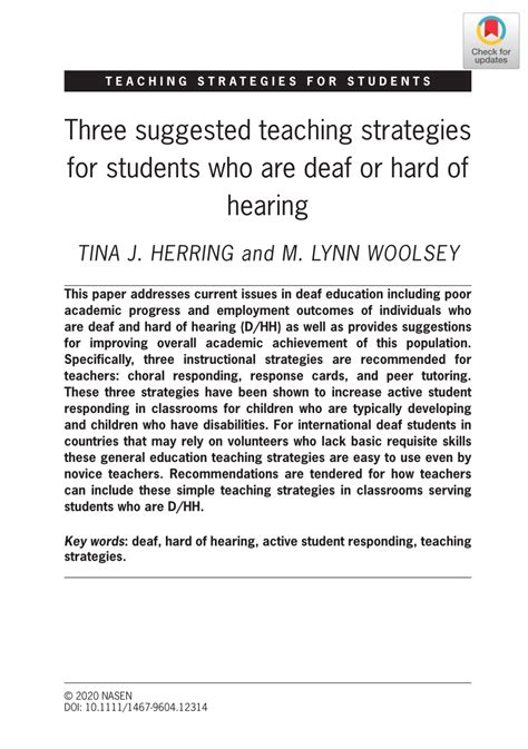 Pdf Three Suggested Teaching Strategies For Students Who Are Deaf Or