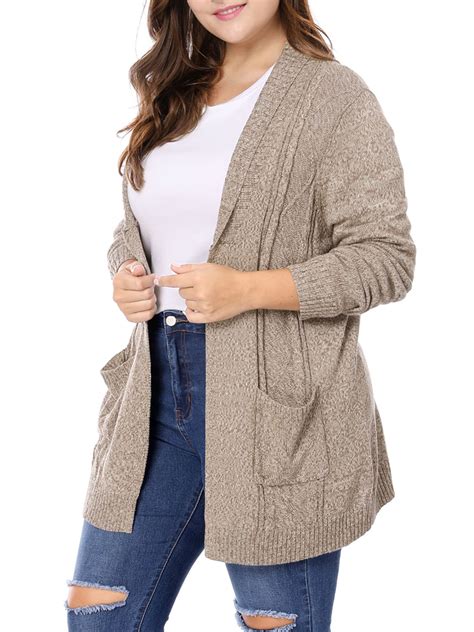 Womens Plus Size Shawl Collar Open Front Sweater Cardigan