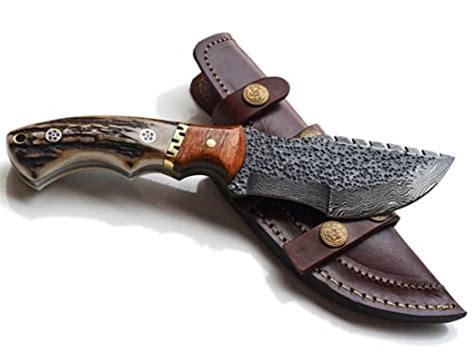 Whole Earth Supply Tracker Knife Stag Handle Hammered Damascus