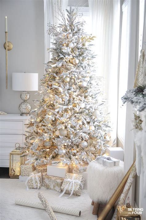 How To Decorate This Elegant Gold And White Flocked Christmas Tree In
