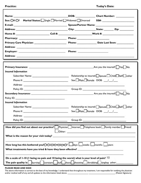 Printable Patient Intake Form Perfect For What I Needed It For