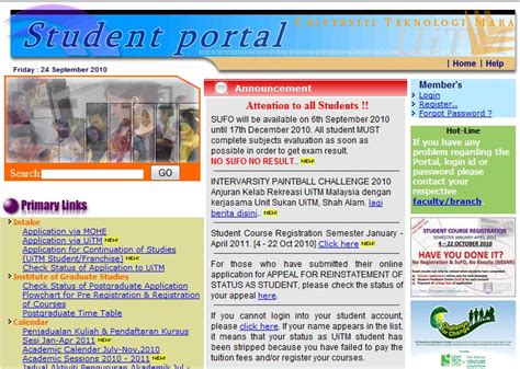 Welcome to uitm student portal; Student Portal uitm