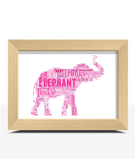 Home And Kitchen Prints Artwork A5 Personalised Elephant Word Art Print