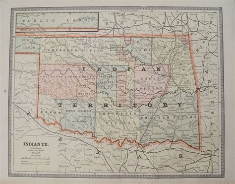 1885 Cram Map Of Texas Verso Indian Terretory And Arkansas