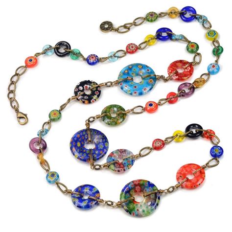 Millefiori Glass Circles Rainbow Necklace Millefiori Jewelry Etsy