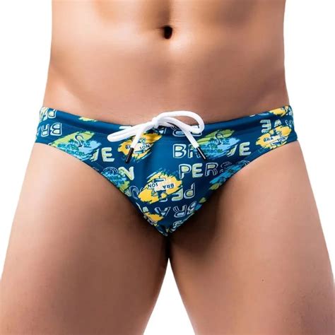 Men S Drawstring Print Swim Bikini Brave Person Underwear