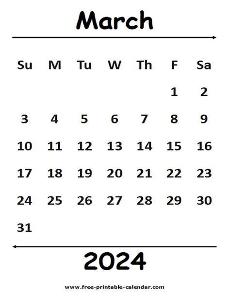 2024 March Calendar Free Printable