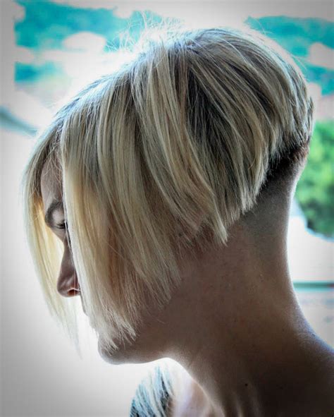 Extra short stacked bob how to wear bangs with short hair? Really short nape buzzed high up. | Прически, Женские ...