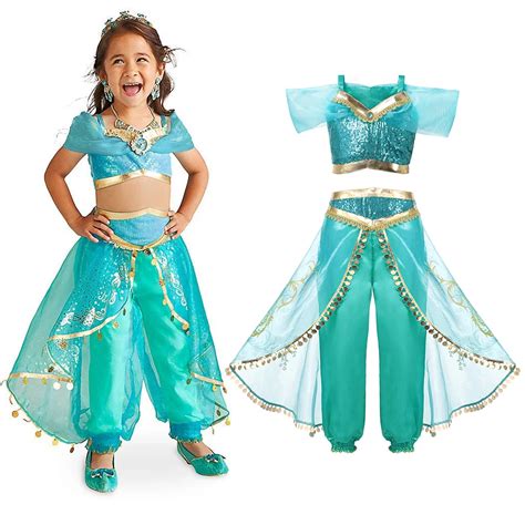 Girls Aladdins Lamp Jasmine Dress Up Costumes Children Halloween Belly