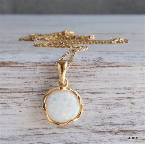 White Opal Necklace K Gold Plated Silver Pendant Etsy Classy
