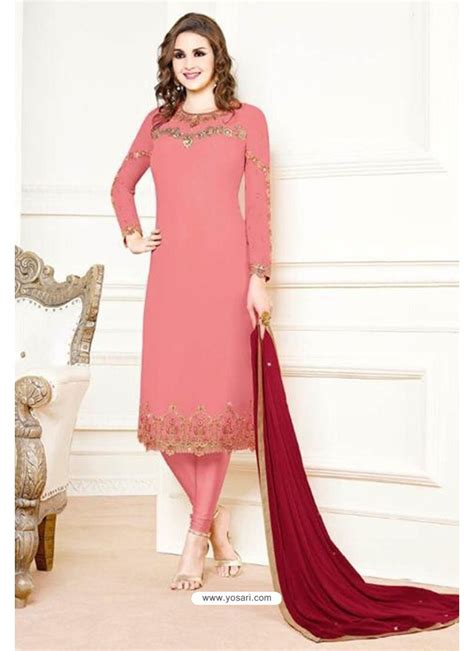 Buy Pink Georgette Designer Churidar Suit Churidar Salwar Suits