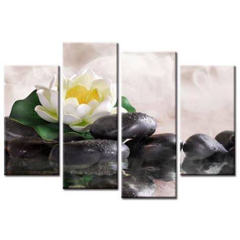 White Lotus With Zen Stones Canvas Wall Art Flower Art Print