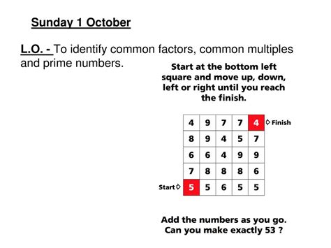 Sunday 1 October Lo To Identify Common Factors Common Multiples
