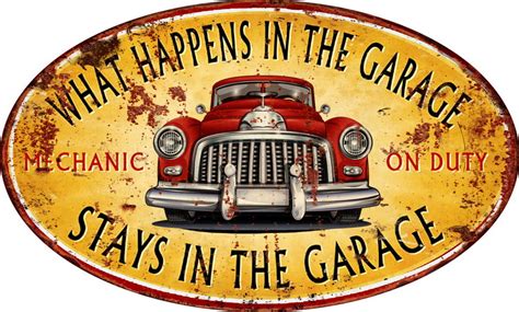 Country Tin Sign Vintage Look Wall Art What Happens Garage Retro Plaque