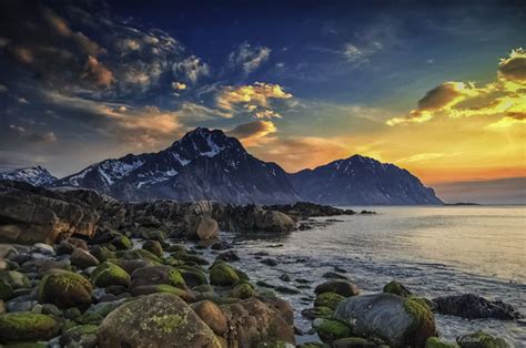 Spring Sea Sky Arctic Scandinavia Norway Lofoten Islands Mountain