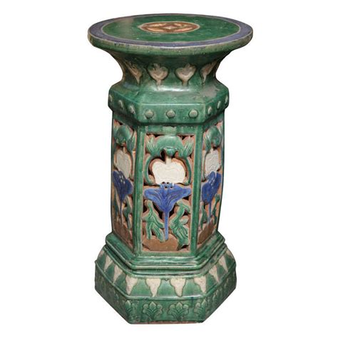 French Colonial Art Nouveau Style Garden Pedestal Made With Glazed