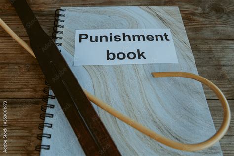 Punishment Book Leather Tawse And Cane For Spanking On Headmaster S Or Teacher S Desk School