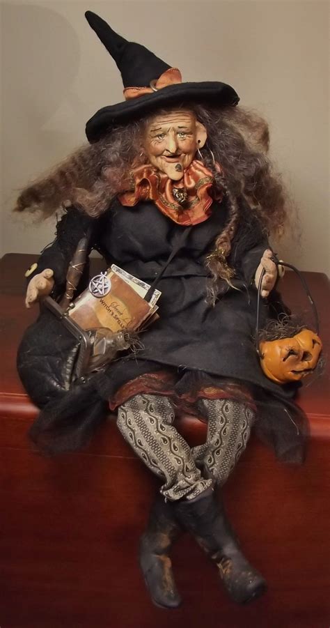 handmade sitting witch by kim sweet~kim s klaus~vintage antique halloween ooak art doll