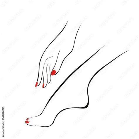 Female Hand And Leg With Red Nails Manicure Pedicure Logotype For