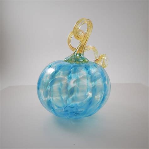 Nw Hand Blown Glass Pumpkins In Crystal Turquoise Etsy