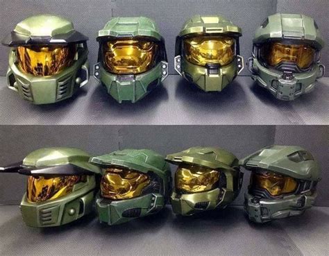 Four Different Views Of The Halo Masters Helmets From Halo Masters