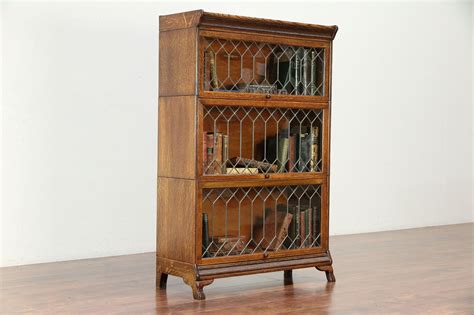 Oak Antique 3 Stack Lawyer Bookcase Leaded Glass Doors Green Bay
