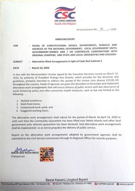 Csc Official Announcement On The Alternative Work