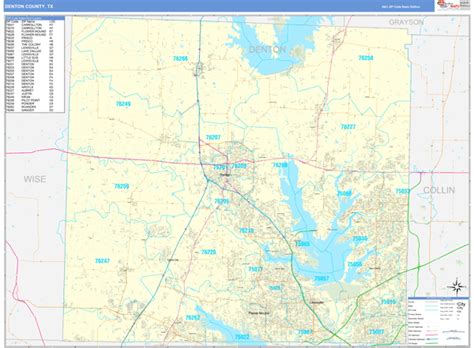 Denton County Tx Zip Code Wall Map Basic Style By Marketmaps