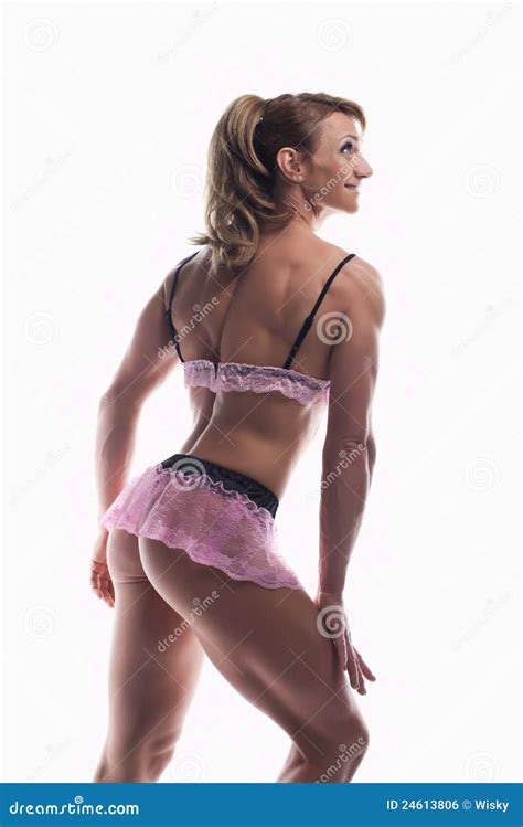 Beauty Female Bodybuilder Posing Lingerie Isolated Stock Photo Image