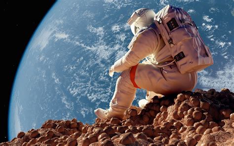 Fondos De Pantalla Espacio Sentado Tierra Astronauta Mundo