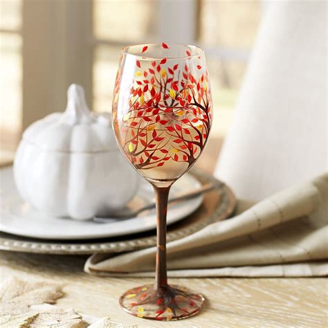 Fall Tree With Leaves Goblet Painted Wine Glass Wine Glass Decor