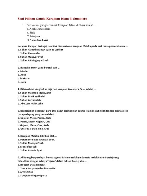 Soal Dan Jawaban Tts Tentang Kerajaan Islam Di Indonesia - Jawaban Bersama