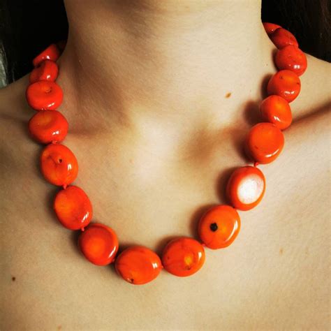 Natural Coral Necklace Ukrainian Coral Vintage Necklace Orange Etsy