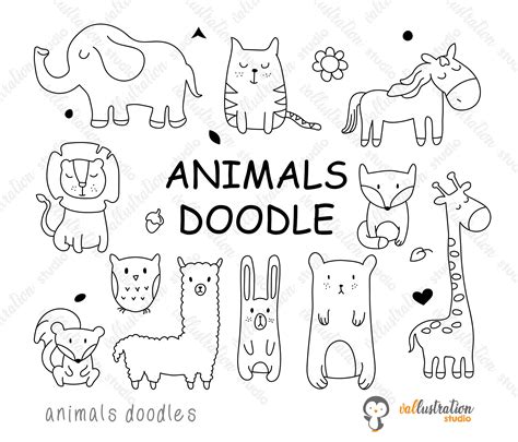 Animals Doodle Animals Clipart Woodlands Animals Cute Etsy