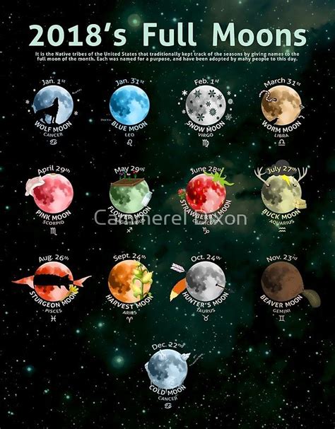 2018s Full Moons Poster By Cammerel Dixon Moon Chart Book Of