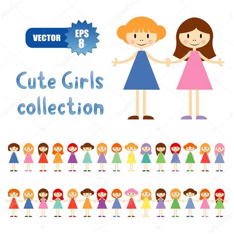 Vector Set Of 30 Little Girls — Stock Vector © Romanvolkov 5425478