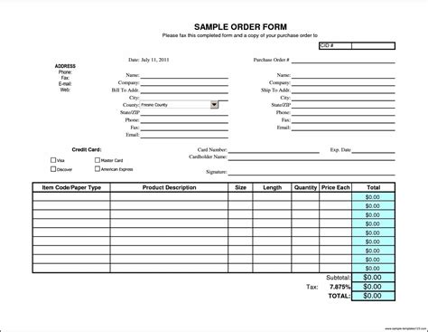Sample Order Forms - Sample Templates - Sample Templates