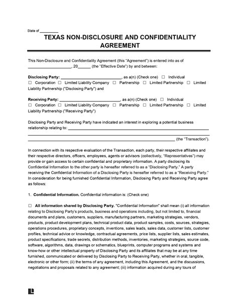 Free Texas Non Disclosure Agreement NDA Template