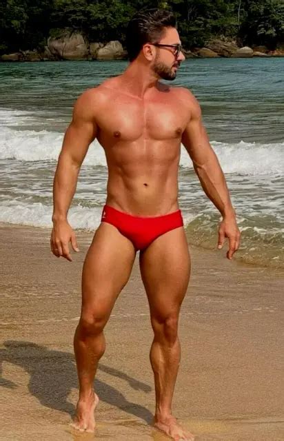 Shirtless Male Bare Feet Red Speedo Beach Hunk Beefcake Photo X B Picclick