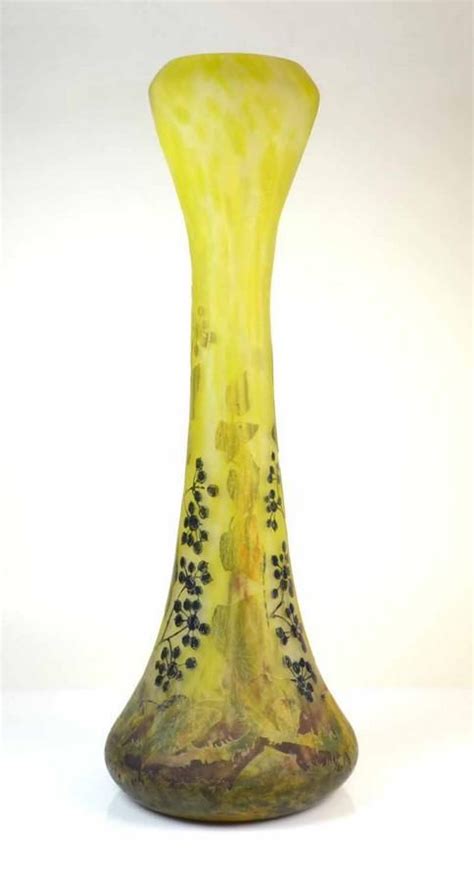 Daum Nancy Cameo Glass Vase With Berries And Leaves French Glass