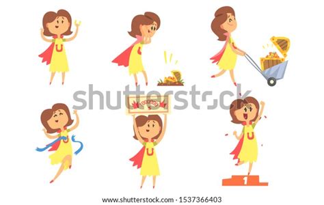 Collection Happy Lucky Girl Taking Part Stock Vector Royalty Free