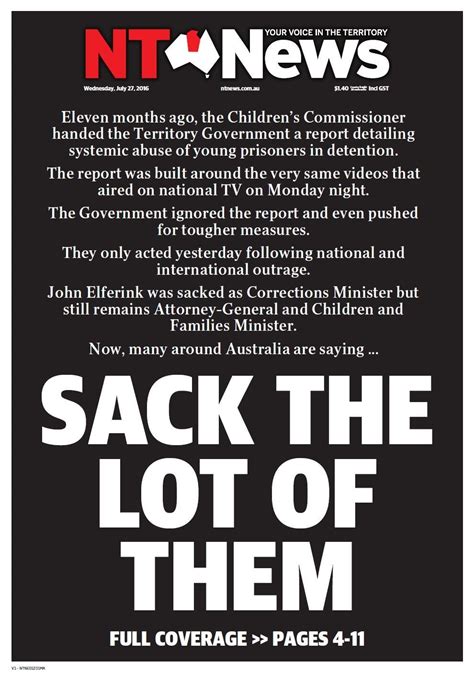 Front Page Of The Nt News Today Australia