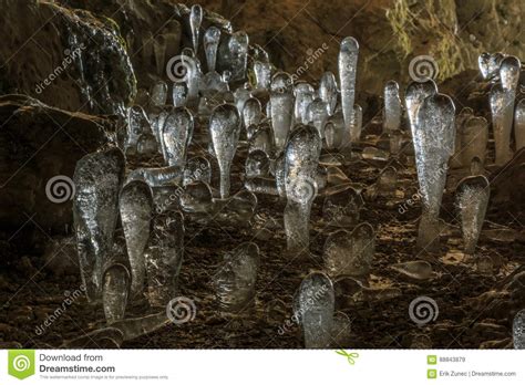 Ice Stalagmites In Potocka Zijalka Cave Stock Image