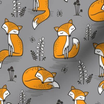 Dreamy Fox On Grey Fabric Spoonflower