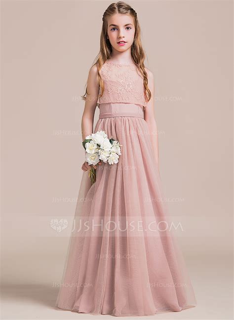 A Lineprincess Sweetheart Floor Length Tulle Junior Bridesmaid Dress
