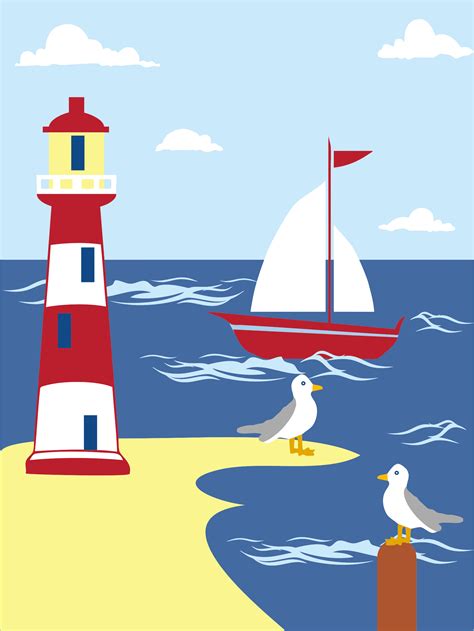 Clipart Lighthouse Seaside Scene