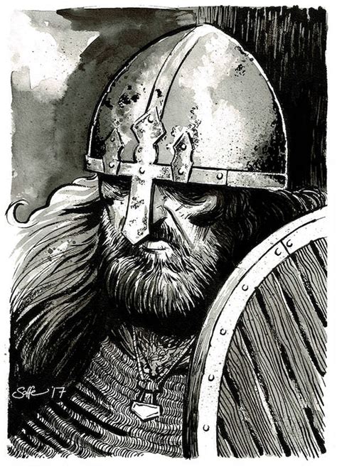 Viking Warrior Original Ink Drawing Portrait Etsy