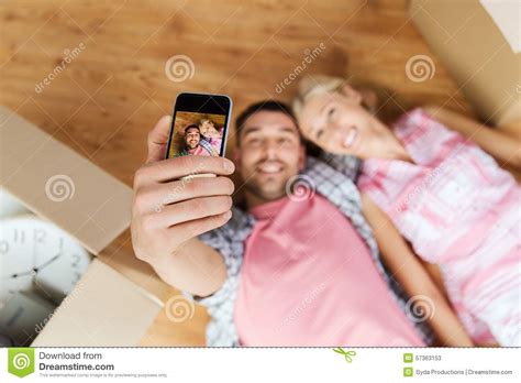 Couple Taking Selfie With Smartphone On Floor Stock Image Image Of Concept Flat 57363153